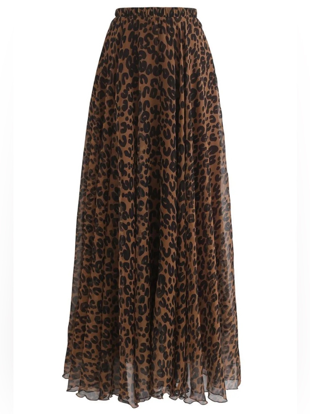 Chicwish Leopard Spot Animal Print Brown Black Watercolor Chiffon Maxi Skirt M/L